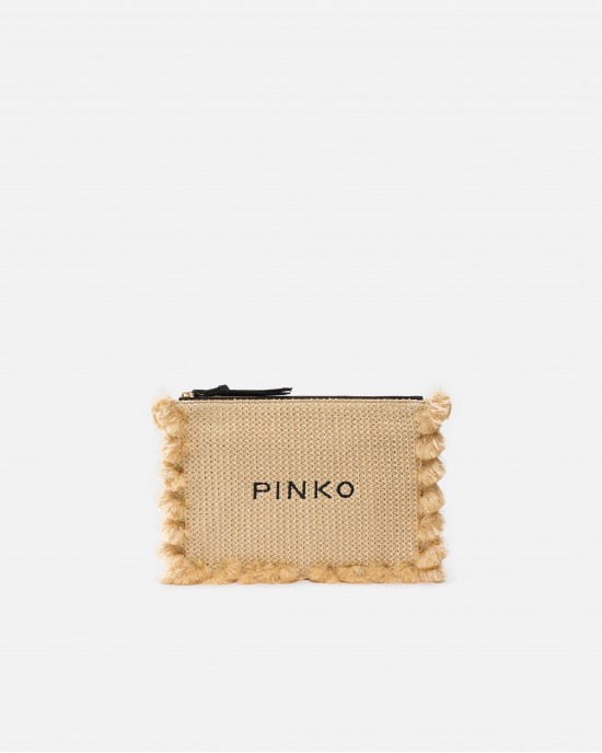 Pinko Flat Handle Small Raffia Clutch Tassels Πορτοφόλι