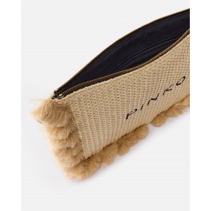 Pinko Flat Handle Small Raffia Clutch Tassels Πορτοφόλι