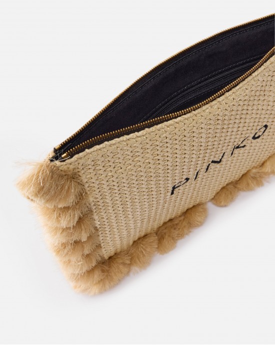 Pinko Flat Handle Small Raffia Clutch Tassels Πορτοφόλι