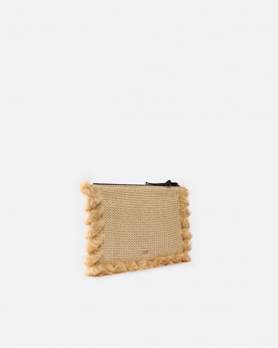 Pinko Flat Handle Small Raffia Clutch Tassels Πορτοφόλι