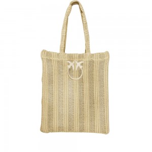 Pinko Easy Tote Medium Shopper Raffia Beige Τσάντα