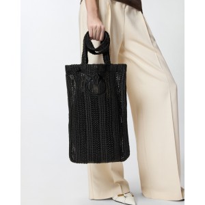 Pinko Easy Tote Medium Shopper Raffia Black Τσάντα