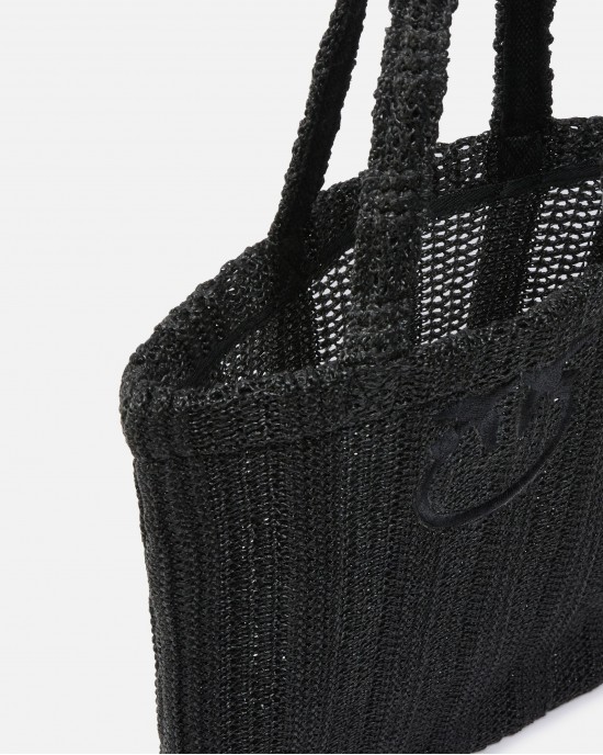 Pinko Easy Tote Medium Shopper Raffia Black Τσάντα