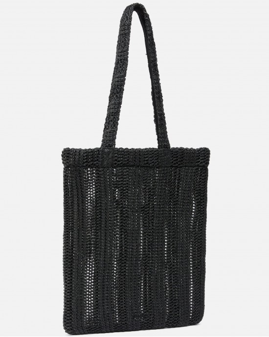 Pinko Easy Tote Medium Shopper Raffia Black Τσάντα