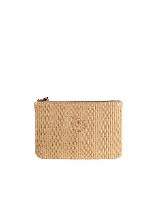 Pinko Pochette Raffia Clutch Beige Πορτοφόλι