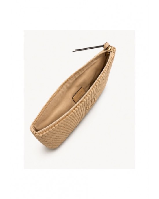 Pinko Pochette Raffia Clutch Beige Πορτοφόλι