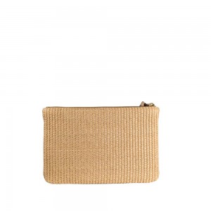 Pinko Pochette Raffia Clutch Beige Πορτοφόλι