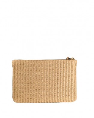 Pinko Pochette Raffia Clutch Beige Πορτοφόλι