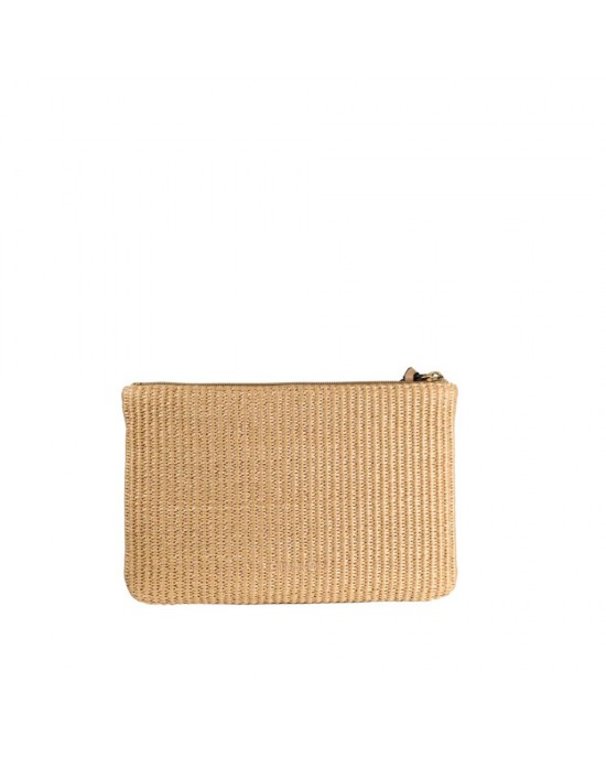 Pinko Pochette Raffia Clutch Beige Πορτοφόλι