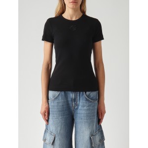 Pinko Brugherio Fine-Rib T-shirt Love Birds Embroidery Black Μπλούζα