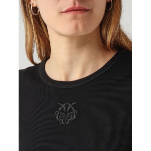 Pinko Brugherio Fine-Rib T-shirt Love Birds Embroidery Black Μπλούζα