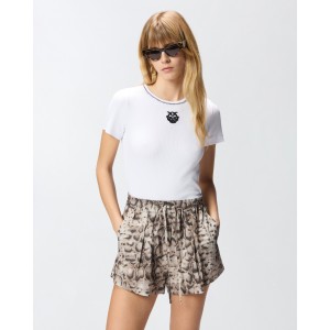 Pinko Brugherio Fine-Rib T-shirt Love Birds Embroidery White Μπλούζα