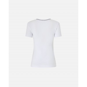 Pinko Brugherio Fine-Rib T-shirt With Love Birds Embroidery White Μπλούζα