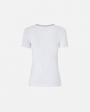 Pinko Brugherio Fine-Rib T-shirt With Love Birds Embroidery White Μπλούζα