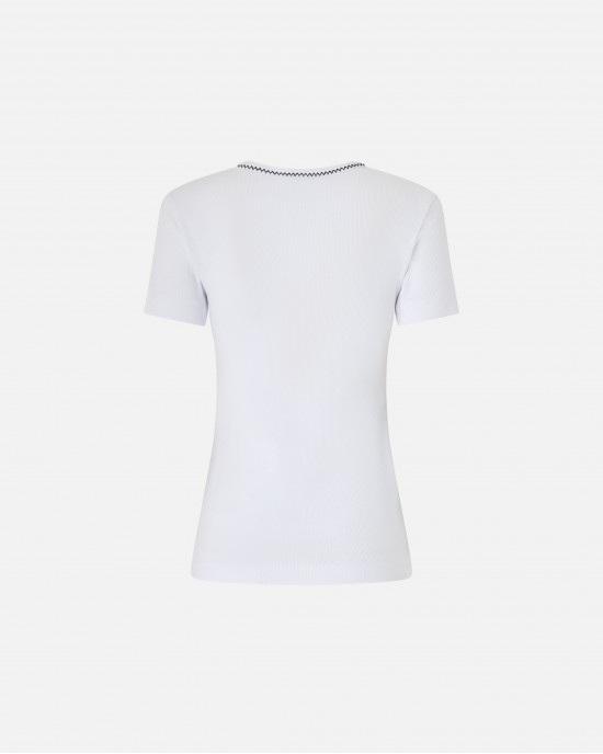 Pinko Brugherio Fine-Rib T-shirt With Love Birds Embroidery White Μπλούζα