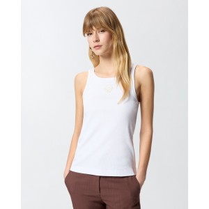 Pinko Bitetto Ribbed Vest Top Love Birds Embroidery White Μπλούζα