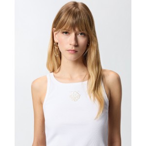 Pinko Bitetto Ribbed Vest Top Love Birds Embroidery White Μπλούζα
