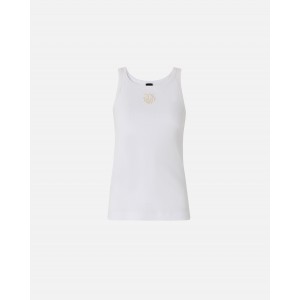 Pinko Bitetto Ribbed Vest Top With Love Birds Embroidery White Μπλούζα