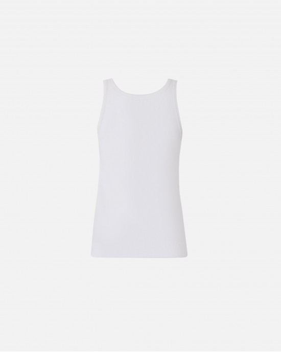 Pinko Bitetto Ribbed Vest Top With Love Birds Embroidery White Μπλούζα