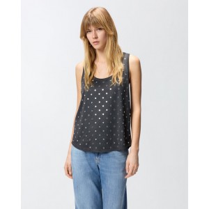 Pinko Bergamo Mesh Vest Top With Mirror Detail Grey Μπλούζα