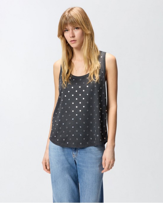 Pinko Bergamo Mesh Vest Top With Mirror Detail Grey Μπλούζα