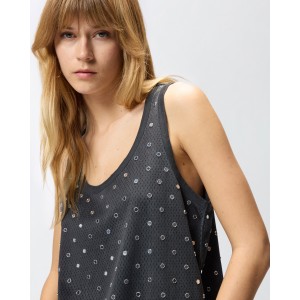 Pinko Bergamo Mesh Vest Top With Mirror Detail Grey Μπλούζα