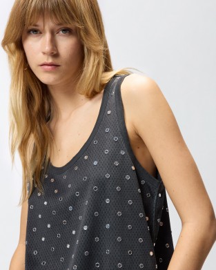 Pinko Bergamo Mesh Vest Top With Mirror Detail Grey Μπλούζα