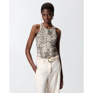 Pinko Belfiore Ribbed Vest Top With Snake Print Beige/Black Μπλούζα