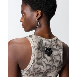 Pinko Belfiore Ribbed Vest Top With Snake Print Beige/Black Μπλούζα