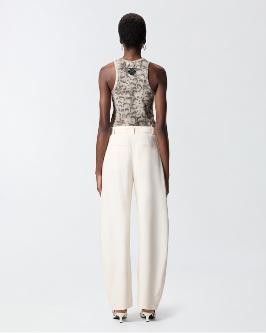 Pinko Belfiore Ribbed Vest Top With Snake Print Beige/Black Μπλούζα