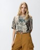 Pinko Cropped T-shirt With Snake Print & Love Birds Μπλούζα