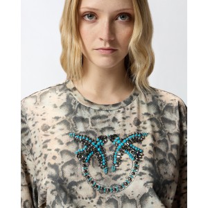 Pinko Cropped T-shirt Snake Print & Love Birds Μπλούζα