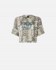 Pinko Cropped T-shirt With Snake Print & Love Birds Μπλούζα