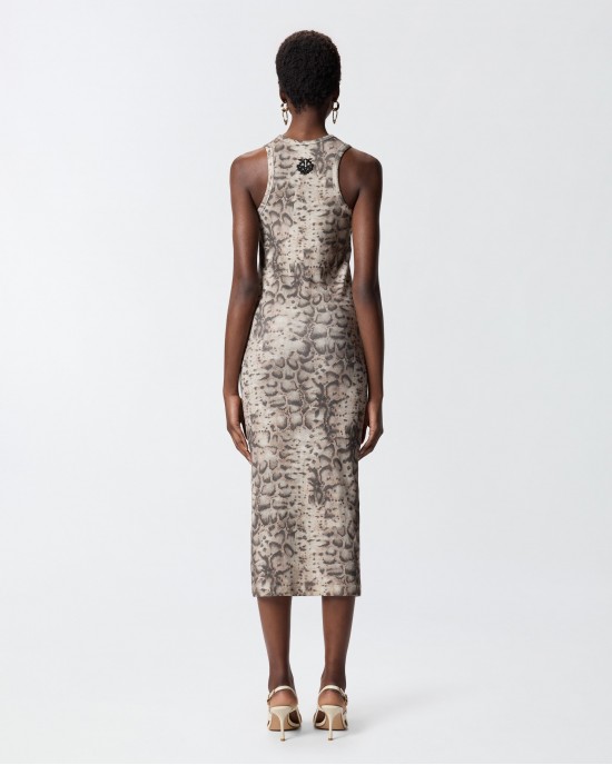 Pinko Novoli Ribbed Slim-Fit Midi With Snake Print Beige/Black Φόρεμα