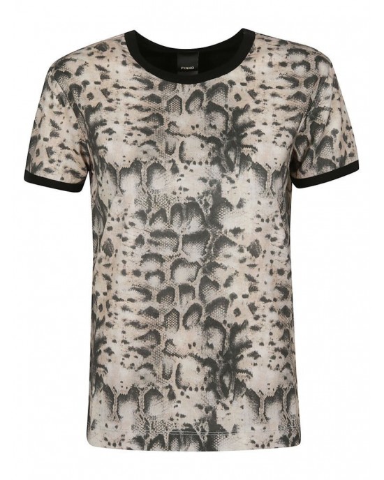 Pinko Nociglia T-shirt Jersey Snake Beige/Black Μπλούζα