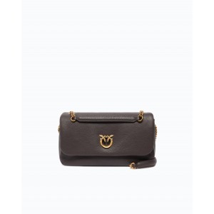 Pinko Click Soft Horizontal Brown Leather Τσάντα Ώμου