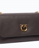 Pinko Click Soft Horizontal Brown Leather Τσάντα Ώμου