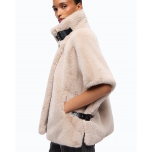 Pinko New Comodino Faux Fur Cape White Τζάκετ