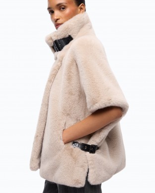 Pinko New Comodino Faux Fur Cape White Τζάκετ