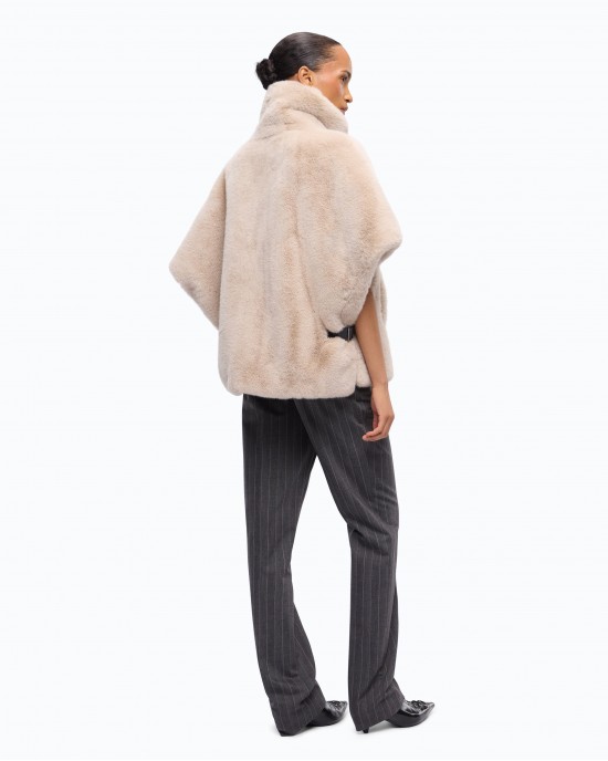 Pinko New Comodino Faux Fur Cape White Τζάκετ
