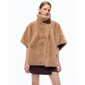 Pinko New Comodino Faux Fur Cape Beige Τζάκετ
