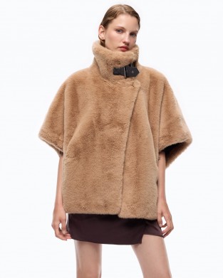 Pinko New Comodino Faux Fur Cape Beige Τζάκετ