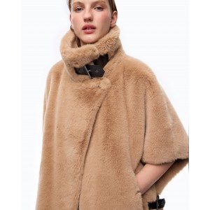 Pinko New Comodino Faux Fur Cape Beige Τζάκετ