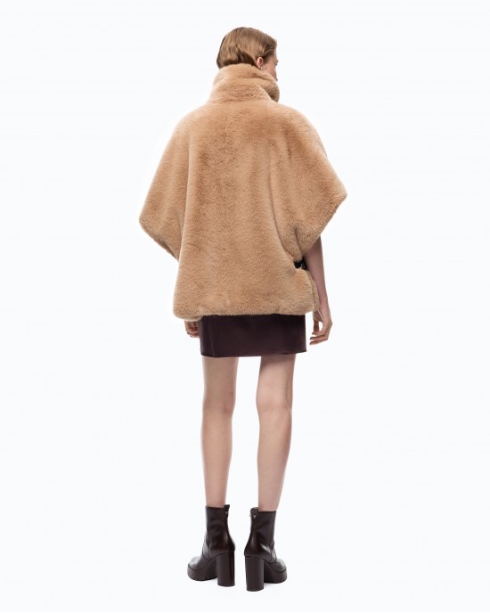 Pinko New Comodino Faux Fur Cape Beige Τζάκετ