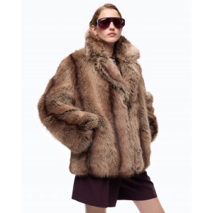 Pinko Caledonia Fur-effect Pea Beige Παλτό