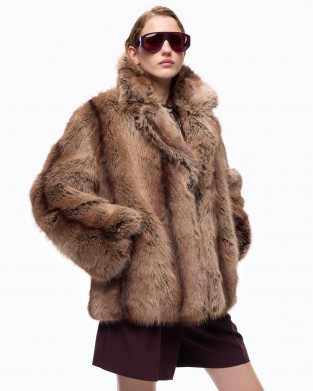 Pinko Caledonia Fur-effect Pea Beige Παλτό