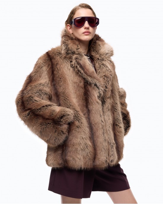 Pinko Caledonia Fur-effect Pea Beige Παλτό