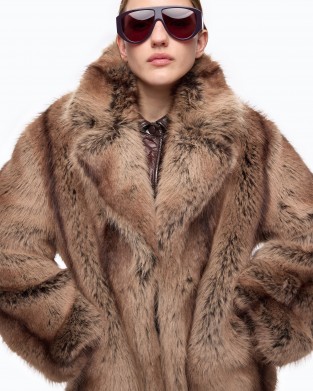 Pinko Caledonia Fur-effect Pea Beige Παλτό