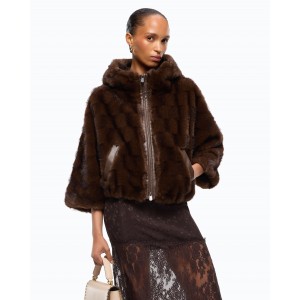 Pinko Cadetia Cape Faux Fur Blouson With Hood Brown Τζάκετ