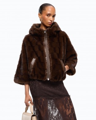 Pinko Cadetia Cape Faux Fur Blouson With Hood Brown Τζάκετ